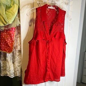 Candie's Red Lace-Trim Collared Sleeveless Camisole